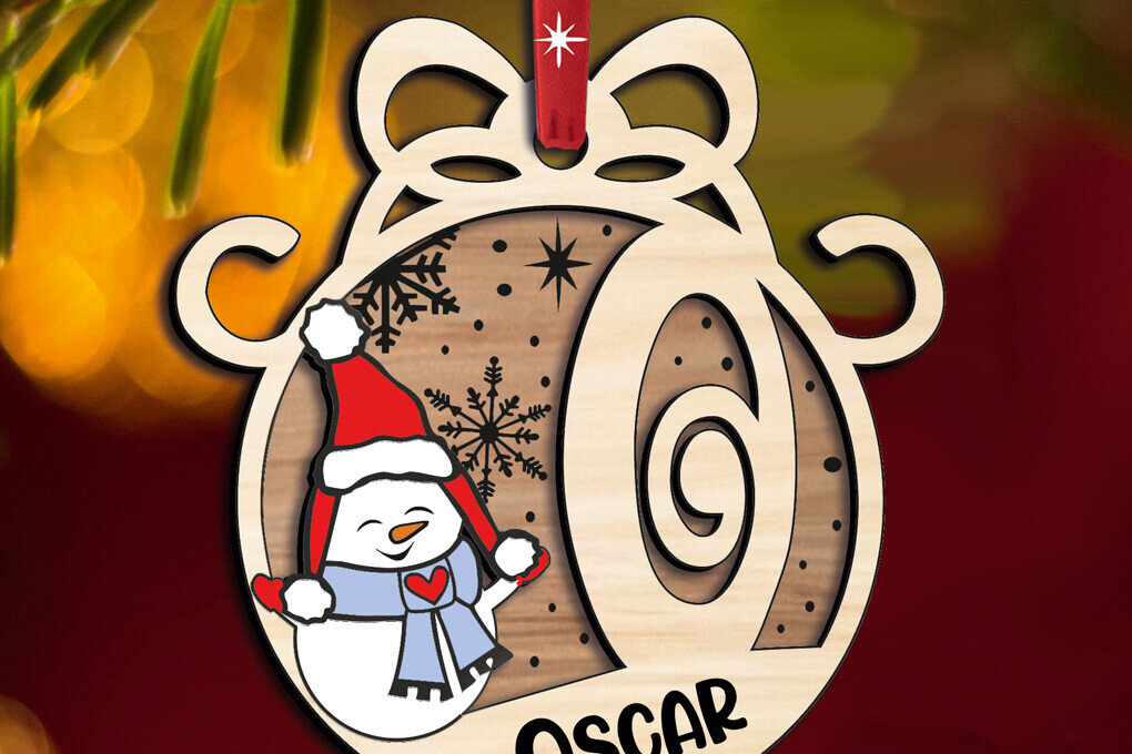 Σετ των 2 Intra απο ξύλο plywood  Χρώμα wenge 3mm-4mm πάχος - Γιορτινό γράμμα χιονάνθρωπος O Christmas Δίασταση 6x6 cm INTRAFABR-69537878