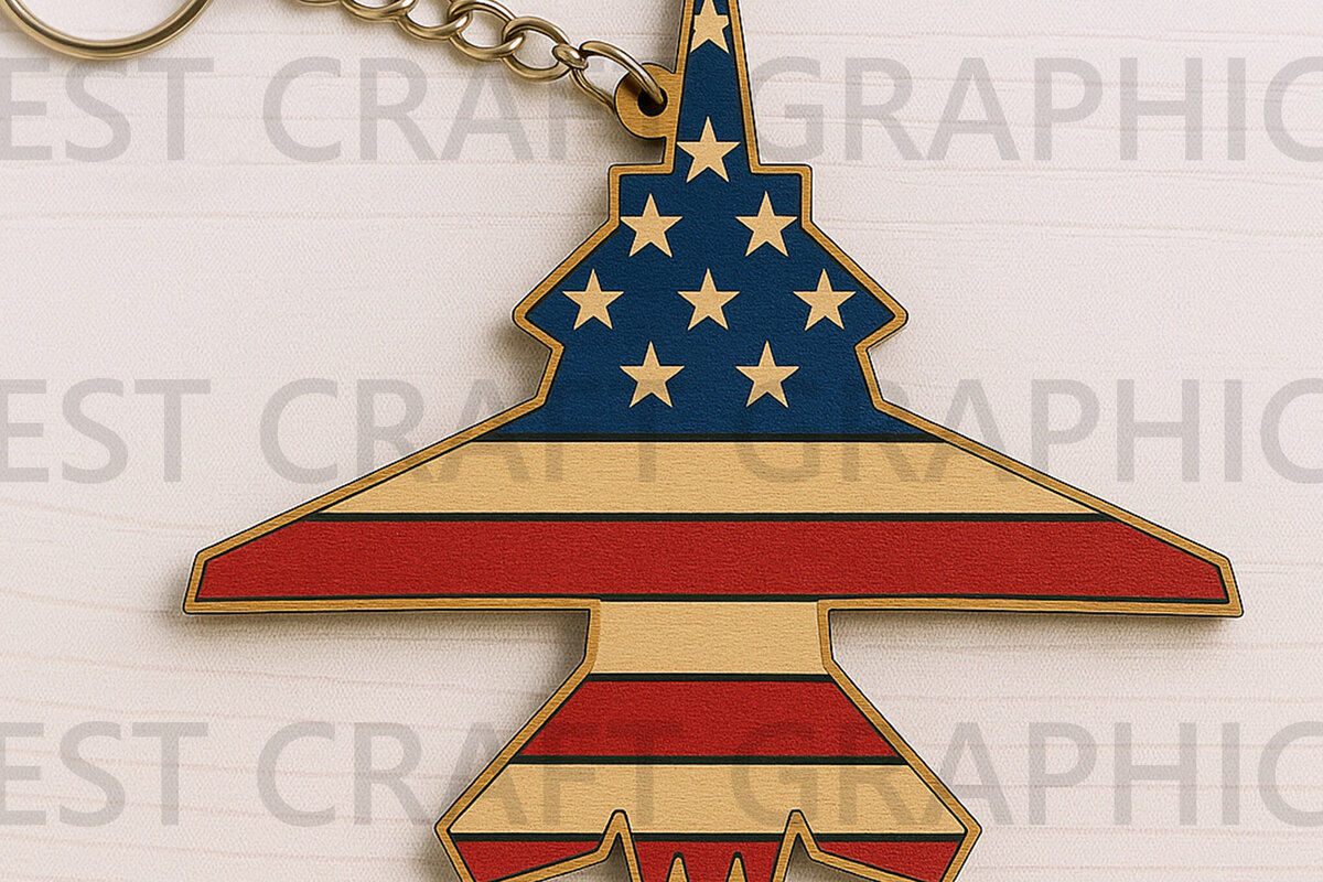 Σετ των 2 Intra απο ξύλο plywood  Χρώμα wenge 3mm-4mm πάχος - Fighter Jet American Flag Δίασταση 4x4 cm INTRAFABR-65275378