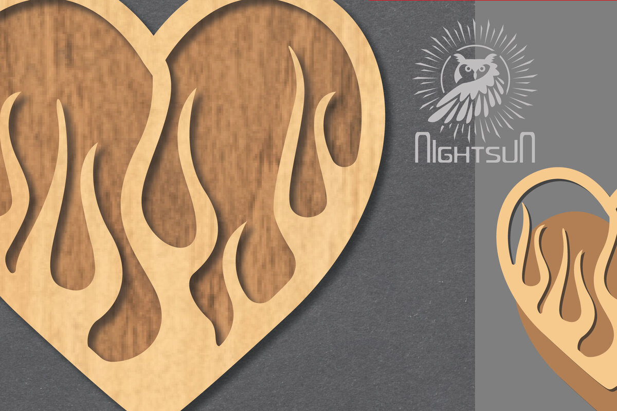 Σετ των 2 Intra απο ξύλο plywood  Χρώμα wenge 3mm-4mm πάχος - Διακόσμηση κοπής με λέιζερ Fire Heart 2 Δίασταση 20x20 cm INTRAFABR-76480442