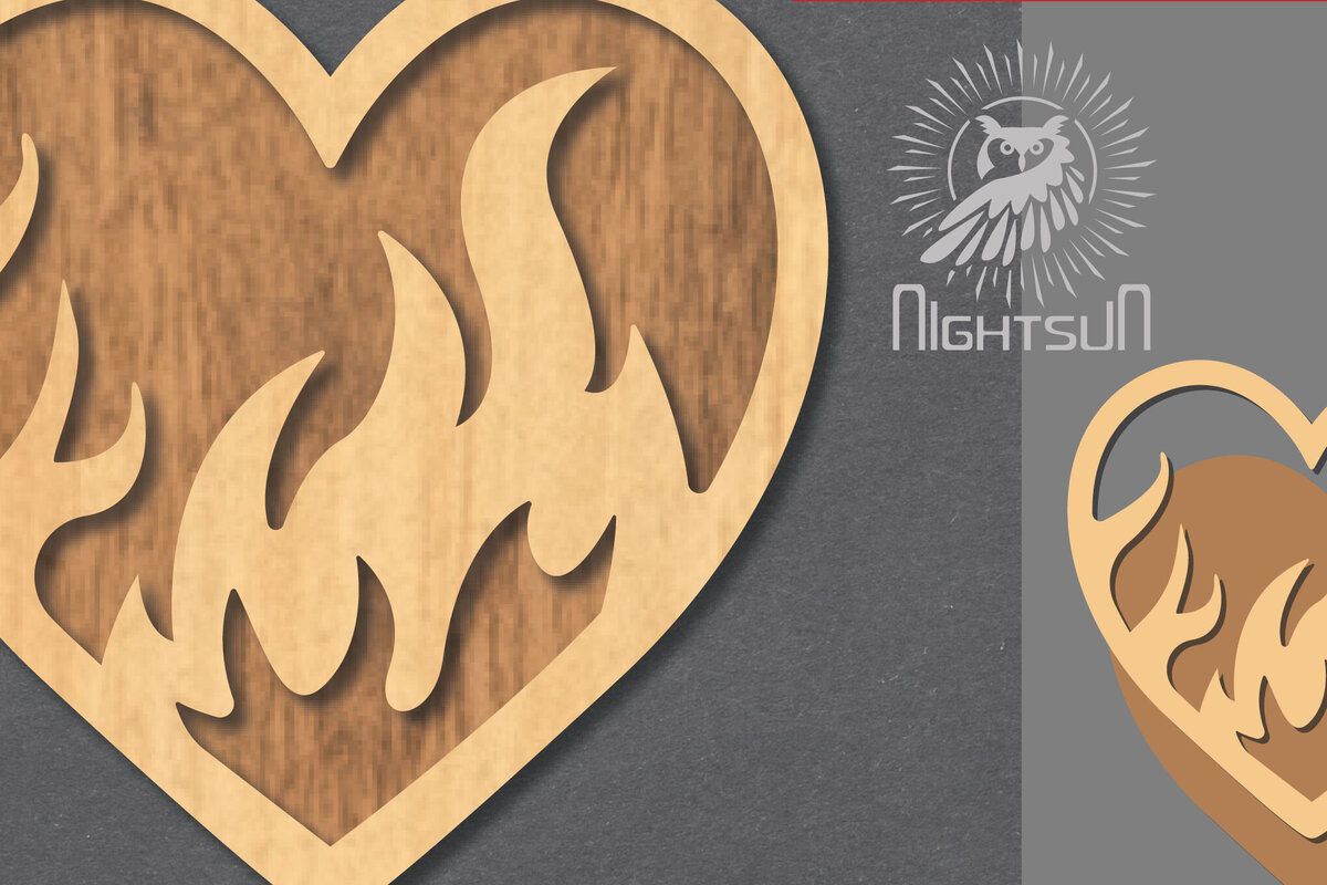 Σετ των 2 Intra απο ξύλο plywood  Χρώμα wenge 3mm-4mm πάχος - Διακόσμηση κοπής με λέιζερ Fire Heart 4 Δίασταση 20x20 cm INTRAFABR-117714321