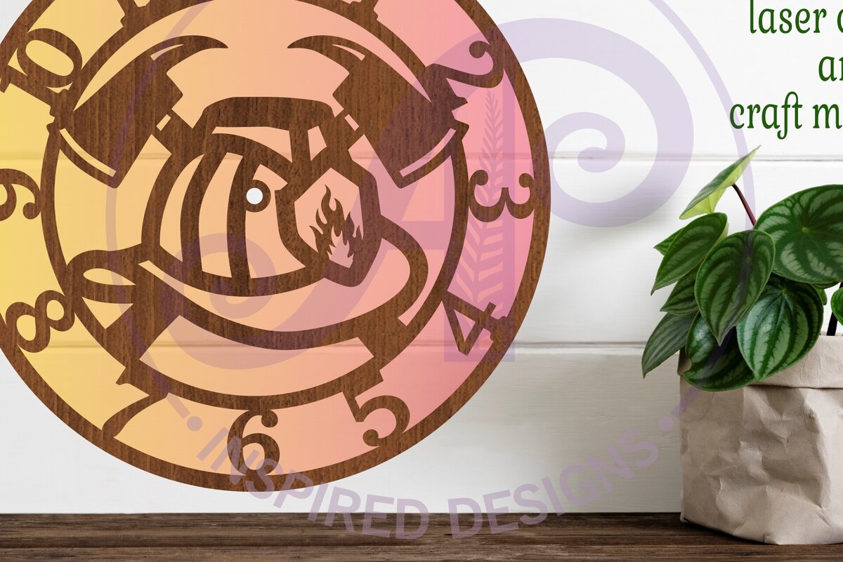 Intra απο ξύλο plywood  Χρώμα wenge 3mm-4mm πάχος - με λέιζερ ρολογιού τοίχου Fire Helmet, Δίασταση 30x20 cm INTRAFABR-74728972