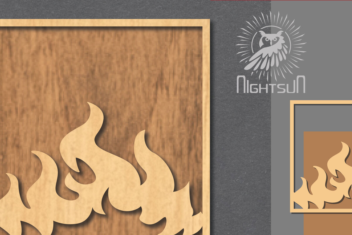 Σετ των 2 Intra απο ξύλο plywood  Χρώμα wenge 3mm-4mm πάχος - Διακόσμηση κοπής με λέιζερ με σήμα Fire 3 Δίασταση 20x20 cm INTRAFABR-64978018