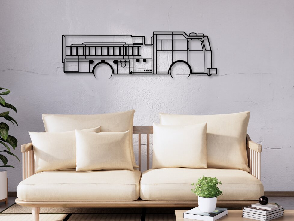 Σετ των 2 Intra απο ξύλο plywood  Χρώμα wenge 3mm-4mm πάχος - Fire Truck Silhouette Dxf Δίασταση 20x20 cm INTRAFABR-64978230