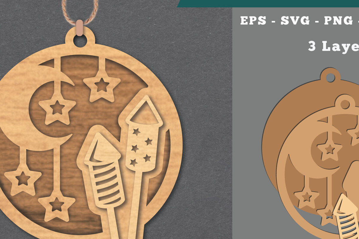 Σετ των 2 Intra απο ξύλο plywood  Χρώμα wenge 3mm-4mm πάχος - Στολίδι με πυροτεχνημάτων Δίασταση 6x6 cm INTRAFABR-123575644