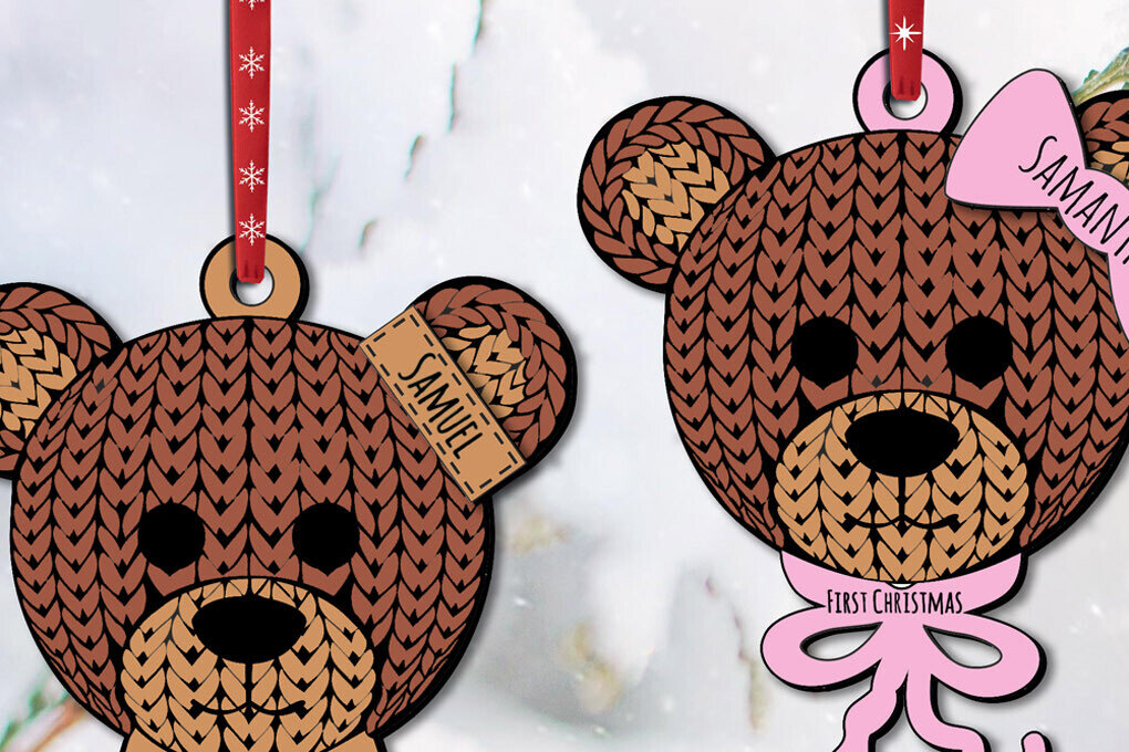 Σετ των 2 Intra απο ξύλο plywood  Χρώμα wenge 3mm-4mm πάχος - Πρώτο μωρό χριστουγεννιάτικο στολίδι με βελονάκι Δίασταση 6x6 cm INTRAFABR-123575719