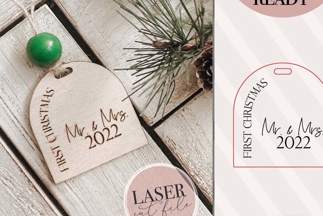 Σετ των 2 Intra απο ξύλο plywood  Χρώμα wenge 3mm-4mm πάχος - Πρώτο Χριστουγεννιάτικο στολίδι κυρίου και κυρίας Δίασταση 6x6 cm INTRAFABR-109001435