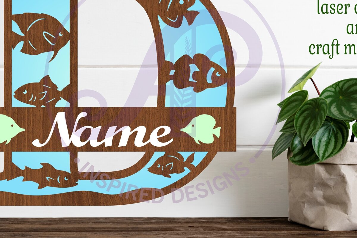 Intra απο ξύλο plywood  Χρώμα wenge 3mm-4mm πάχος - Μονόγραμμα Fish Capital Letter D Δίασταση 30x20 cm INTRAFABR-79537050