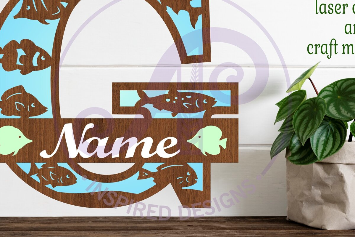 Intra απο ξύλο plywood  Χρώμα wenge 3mm-4mm πάχος - Μονόγραμμα Fish Capital Letter G Δίασταση 30x20 cm INTRAFABR-101601706