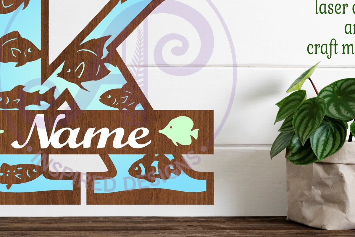 Intra απο ξύλο plywood  Χρώμα wenge 3mm-4mm πάχος - Μονόγραμμα Fish Capital Letter K Δίασταση 30x20 cm INTRAFABR-20455657