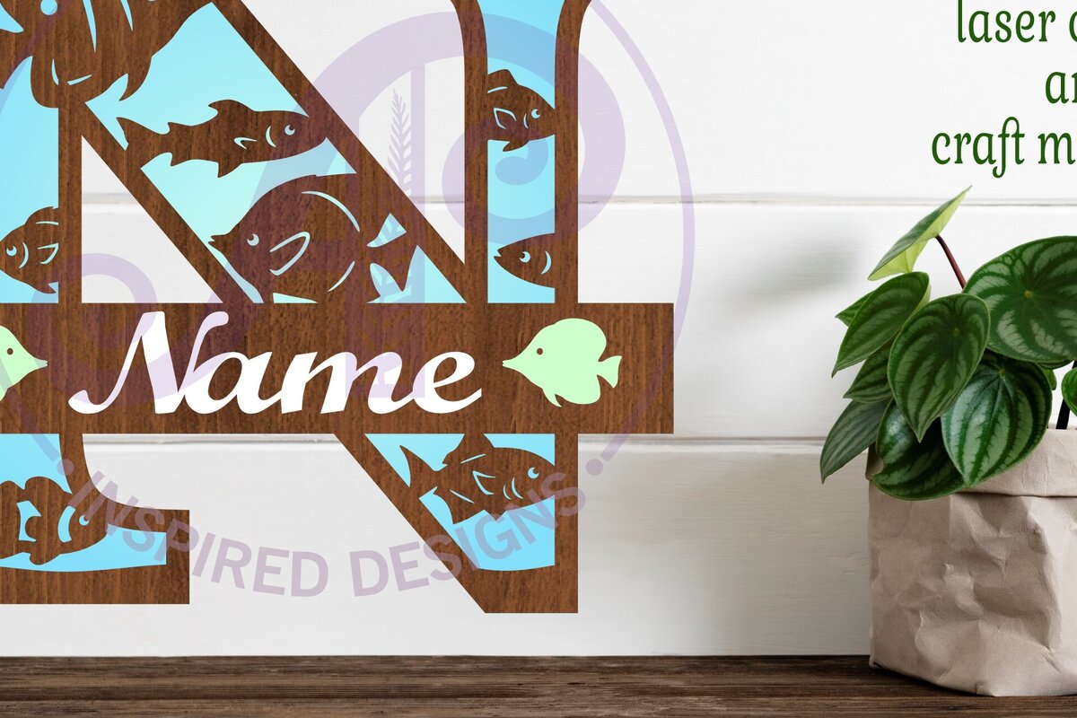 Intra απο ξύλο plywood  Χρώμα wenge 3mm-4mm πάχος - Μονόγραμμα Fish Capital Letter N Δίασταση 30x20 cm INTRAFABR-18110386