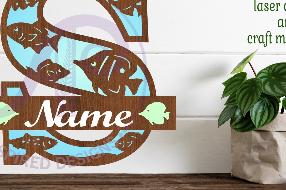 Intra απο ξύλο plywood  Χρώμα wenge 3mm-4mm πάχος - Μονόγραμμα Fish Capital Letter S Δίασταση 30x20 cm INTRAFABR-110027681