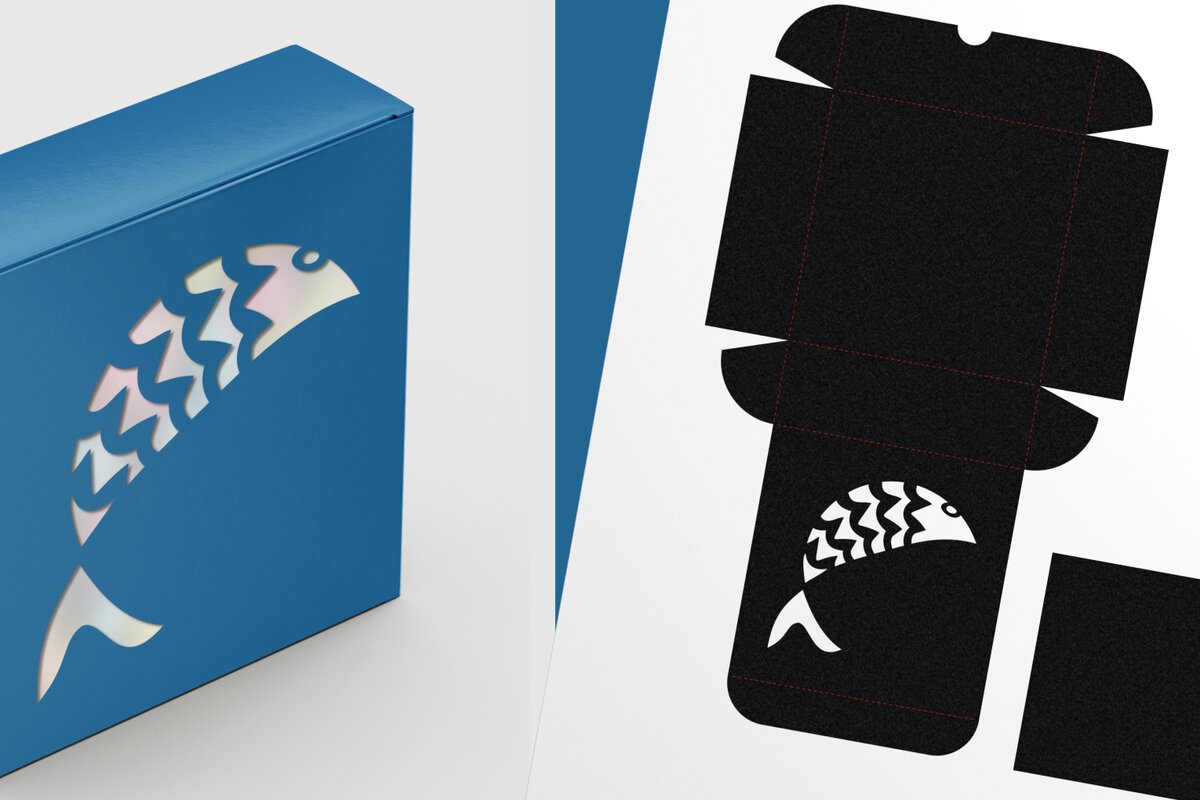 Σετ των 2 Intra απο ξύλο plywood  Χρώμα wenge 3mm-4mm πάχος - Πρότυπο λεπτού τετραγωνικού κουτιού Fish Cutout 3 Δίασταση 6x6 cm INTRAFABR-79757633