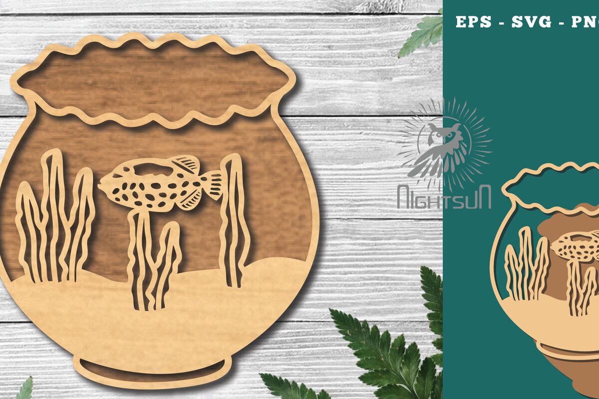 Σετ των 2 Intra απο ξύλο plywood  Χρώμα wenge 3mm-4mm πάχος - Ψάρια σε μπολ Διακόσμηση κοπής με λέιζερ 1 Δίασταση 20x20 cm INTRAFABR-61033040