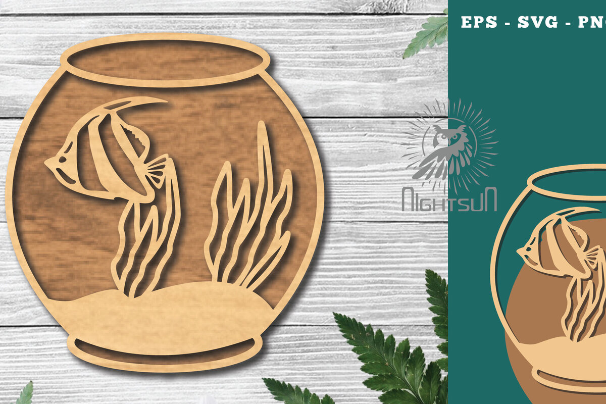 Σετ των 2 Intra απο ξύλο plywood  Χρώμα wenge 3mm-4mm πάχος - Ψάρια σε μπολ Διακόσμηση κοπής με λέιζερ 2 Δίασταση 20x20 cm INTRAFABR-29914865