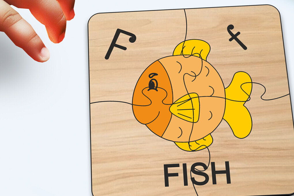 Σετ των 2 Intra απο ξύλο plywood  Χρώμα wenge 3mm-4mm πάχος - Fish Kid Puzzle Baby Game Child Play Δίασταση 20x20 cm INTRAFABR-111697119