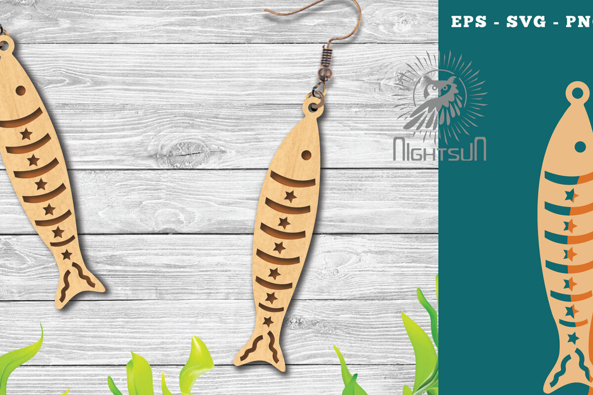 Σετ των 3 Intra απο ξύλο plywood  Χρώμα wenge 3mm-4mm πάχος - Σκουλαρίκια ψαριού με λέιζερ 2 Δίασταση 3x3 cm INTRAFABR-31057327