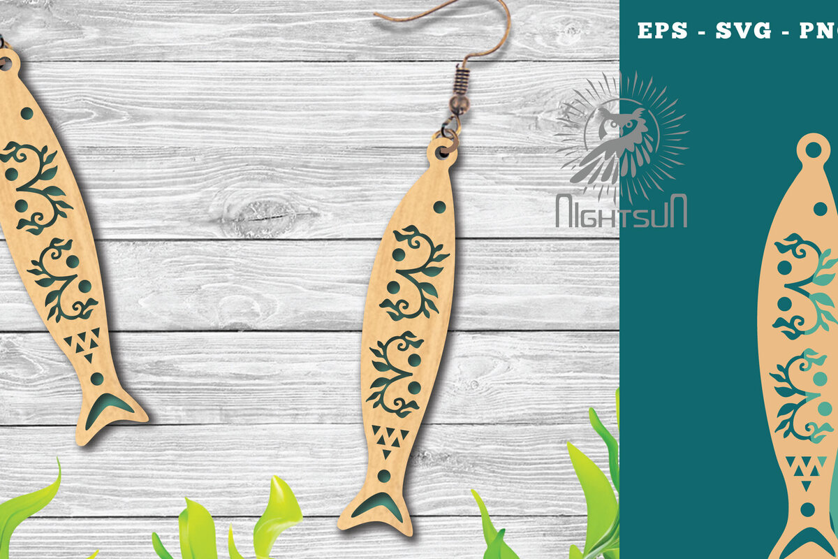 Σετ των 3 Intra απο ξύλο plywood  Χρώμα wenge 3mm-4mm πάχος - Σκουλαρίκια ψαριού με λέιζερ 4 Δίασταση 3x3 cm INTRAFABR-108861543