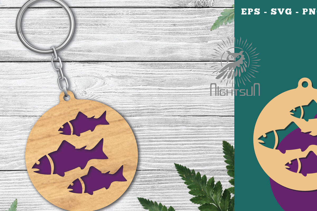 Σετ των 2 Intra απο ξύλο plywood  Χρώμα wenge 3mm-4mm πάχος - Μπρελόκ με λέιζερ ψαριού 8 Δίασταση 4x4 cm INTRAFABR-119603782