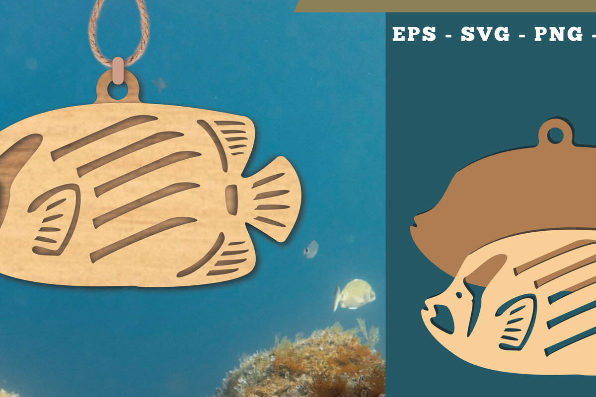 Σετ των 2 Intra απο ξύλο plywood  Χρώμα wenge 3mm-4mm πάχος - Στολίδι κοπής με λέιζερ ψαριών 5 Δίασταση 6x6 cm INTRAFABR-113924103