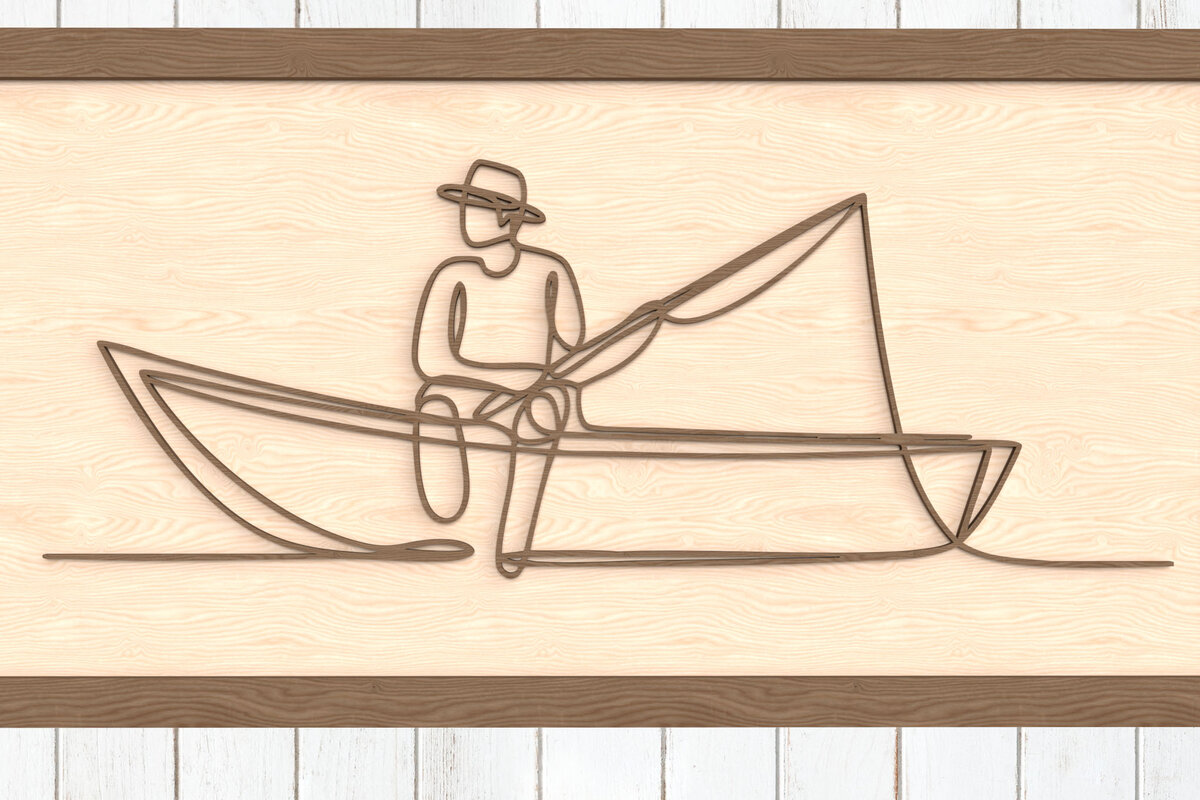 Σετ των 2 Intra απο ξύλο plywood  Χρώμα wenge 3mm-4mm πάχος - Ψαράς στο Boat Line Art Δίασταση 6x6 cm INTRAFABR-114642063