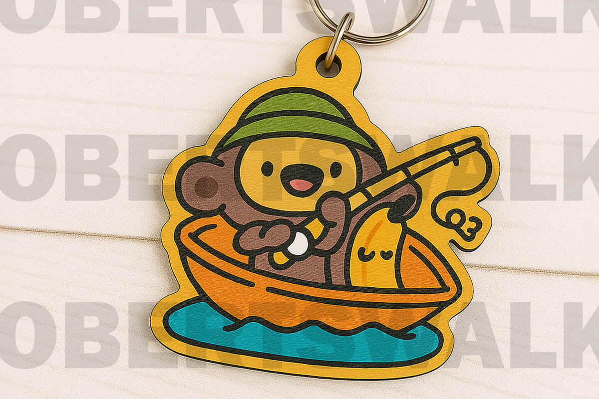 Σετ των 2 Intra απο ξύλο plywood  Χρώμα wenge 3mm-4mm πάχος - Μπρελόκ με λέιζερ Fishing Bear Δίασταση 4x4 cm INTRAFABR-68358856