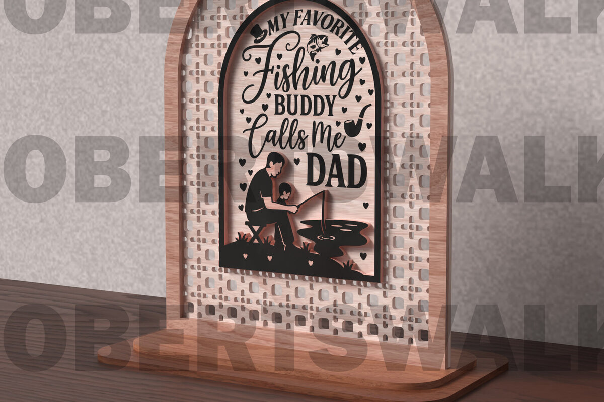 Σετ των 2 Intra απο ξύλο plywood  Χρώμα wenge 3mm-4mm πάχος - Fishing Buddy Calls Me Dad Δίασταση 20x20 cm INTRAFABR-121713325