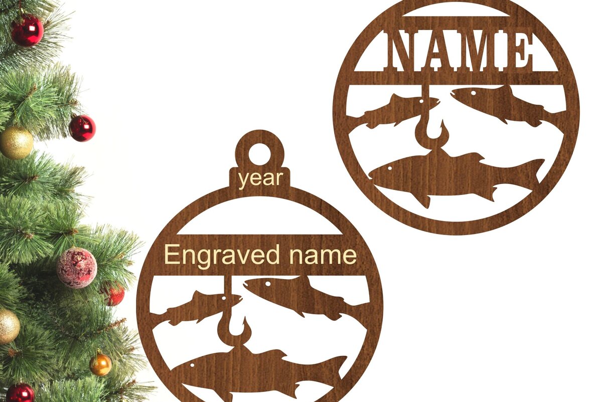 Σετ των 2 Intra απο ξύλο plywood  Χρώμα wenge 3mm-4mm πάχος - Χριστουγεννιάτικο στολίδι Ψαρέματος Δίασταση 6x6 cm INTRAFABR-119205908