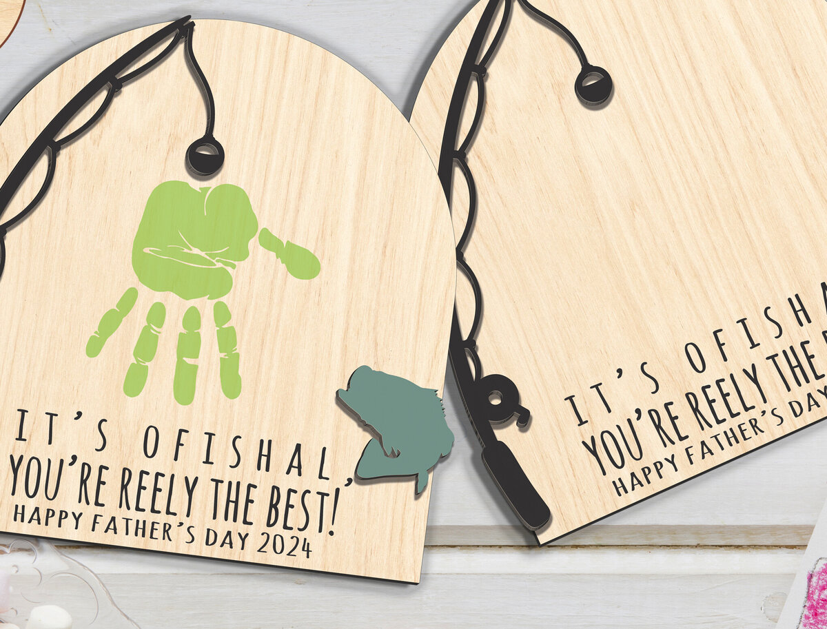 Σετ των 2 Intra απο ξύλο plywood  Χρώμα wenge 3mm-4mm πάχος - Σημάδι για την Ημέρα του Πατέρα που ψαρεύει Δίασταση 20x20 cm INTRAFABR-119205964