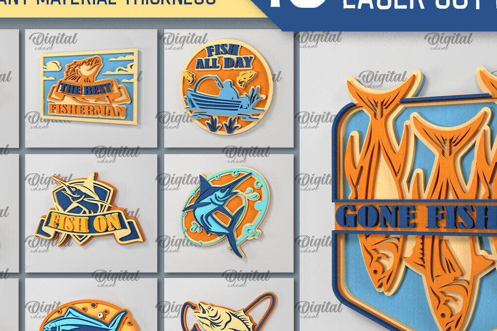 Intra απο ξύλο plywood  Χρώμα wenge 3mm-4mm πάχος - Ψάρεμα Layered Signs Δέσμη κοπής με λέιζερ Δίασταση 30x20 cm INTRAFABR-54717241