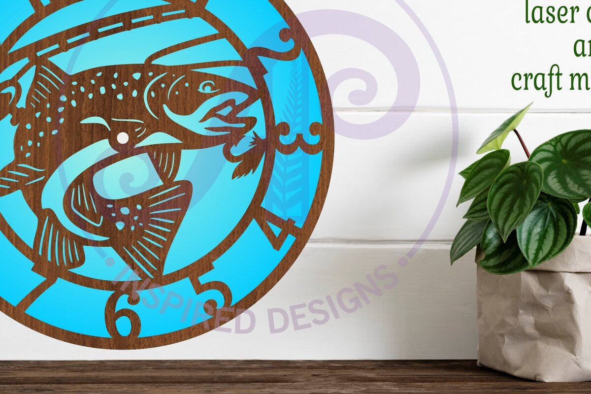 Intra απο ξύλο plywood  Χρώμα wenge 3mm-4mm πάχος - Ρολόι τοίχου ψαρέματος με Files, Δίασταση 30x20 cm INTRAFABR-111973341