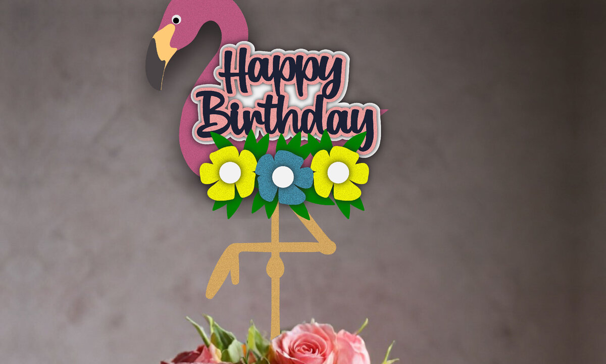Σετ των 2 Intra απο ξύλο plywood  Χρώμα wenge 3mm-4mm πάχος - Flamingo Cake Topper Δίασταση 4x4 cm INTRAFABR-118363280
