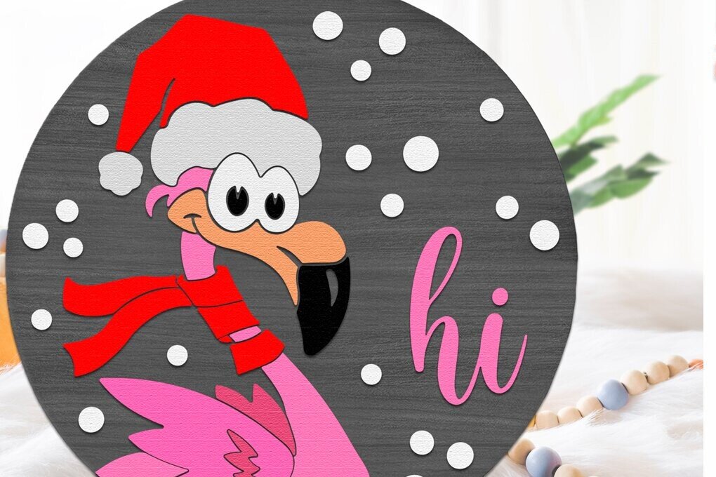 Σετ των 2 Intra απο ξύλο plywood  Χρώμα wenge 3mm-4mm πάχος - Flamingo Hi , Xmas Door Sign Cut File Δίασταση 15x15 cm INTRAFABR-68694521