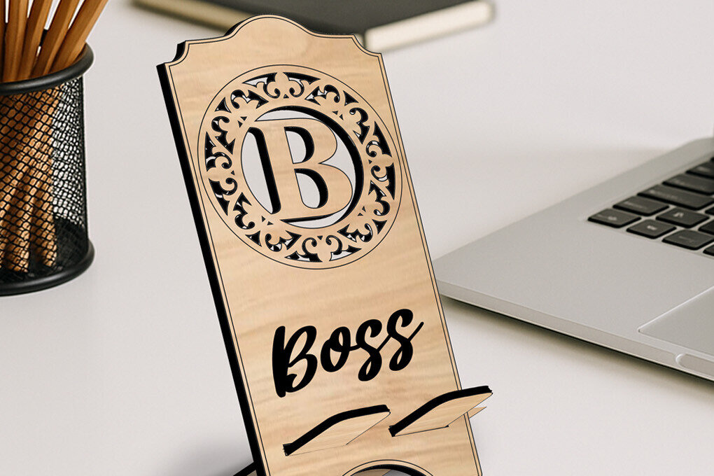 Σετ των 2 Intra απο ξύλο plywood  Χρώμα wenge 3mm-4mm πάχος - Υποδοχή τηλεφώνου Fleur-de-lis Letter B Δίασταση 20x20 cm INTRAFABR-68695130