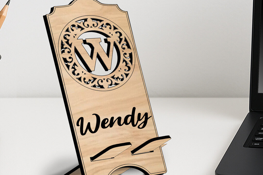 Σετ των 2 Intra απο ξύλο plywood  Χρώμα wenge 3mm-4mm πάχος - Fleur-de-lis Letter W Τηλέφωνο κατόχου Δίασταση 20x20 cm INTRAFABR-112229500