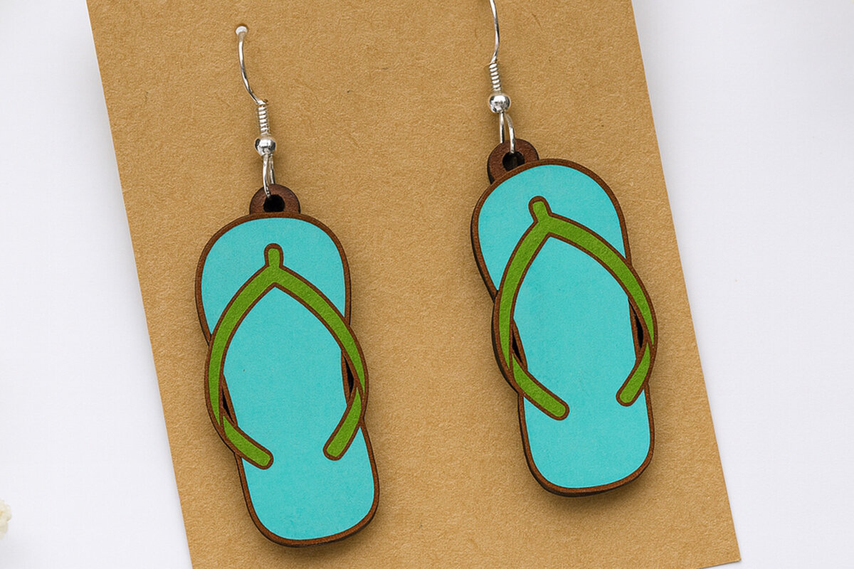 Σετ των 3 Intra απο ξύλο plywood  Χρώμα wenge 3mm-4mm πάχος - Καλοκαιρινά σκουλαρίκια Flip Flop Δίασταση 3x3 cm INTRAFABR-102191378