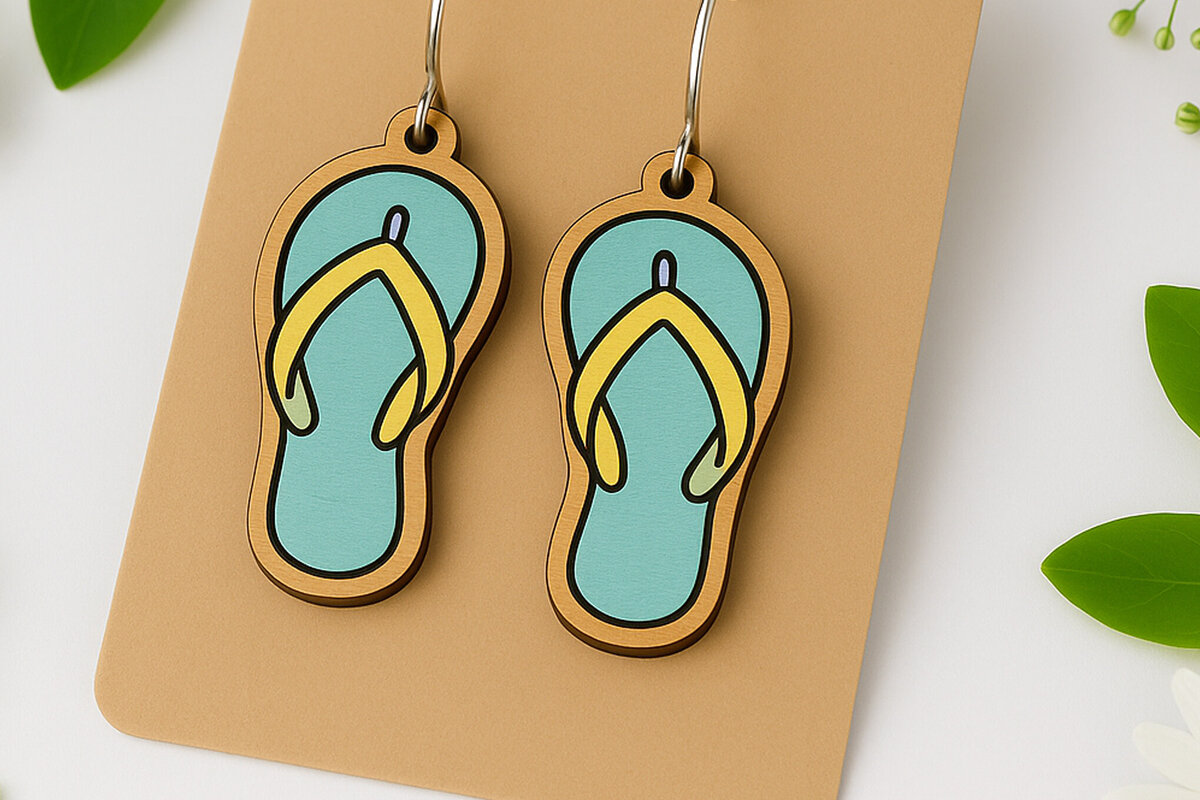 Σετ των 3 Intra απο ξύλο plywood  Χρώμα wenge 3mm-4mm πάχος - Καλοκαιρινά σκουλαρίκια Flip Flop Δίασταση 3x3 cm INTRAFABR-119257618