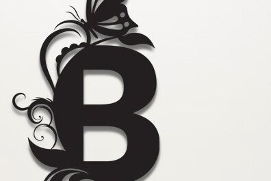 Intra απο ξύλο plywood  Χρώμα wenge 3mm-4mm πάχος - Floral Alphabet , Β γράμμα Δίασταση 30x20 cm INTRAFABR-116282214