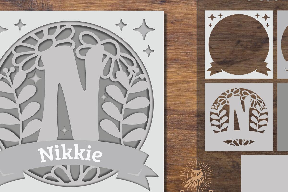 Intra απο ξύλο plywood  Χρώμα wenge 3mm-4mm πάχος - Floral Alphabet Shadow Box - Letter N Δίασταση 25x25 cm INTRAFABR-88072807