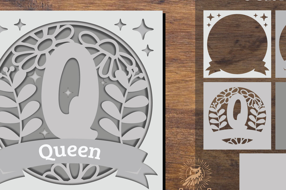 Intra απο ξύλο plywood  Χρώμα wenge 3mm-4mm πάχος - Floral Alphabet Shadow Box - Letter Q Δίασταση 25x25 cm INTRAFABR-88072940