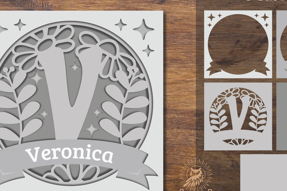 Intra απο ξύλο plywood  Χρώμα wenge 3mm-4mm πάχος - Floral Alphabet Shadow Box - Letter V Δίασταση 25x25 cm INTRAFABR-88150749