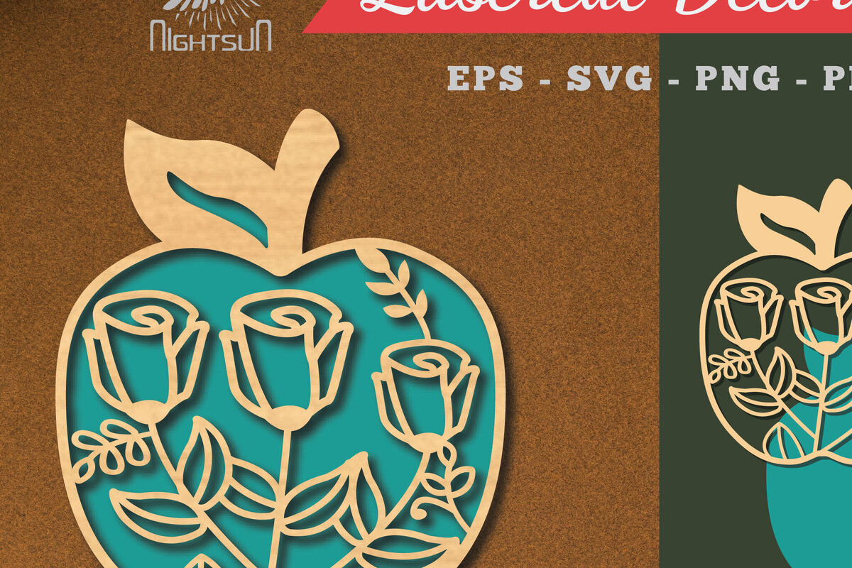 Σετ των 2 Intra απο ξύλο plywood  Χρώμα wenge 3mm-4mm πάχος - Διακόσμηση με λουλουδάτο μήλο με λέιζερ 4 Δίασταση 20x20 cm INTRAFABR-112234151