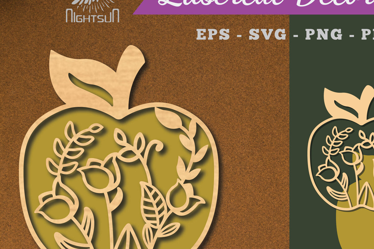 Σετ των 2 Intra απο ξύλο plywood  Χρώμα wenge 3mm-4mm πάχος - Διακόσμηση με λουλουδάτο μήλο με λέιζερ 5 Δίασταση 20x20 cm INTRAFABR-114575976