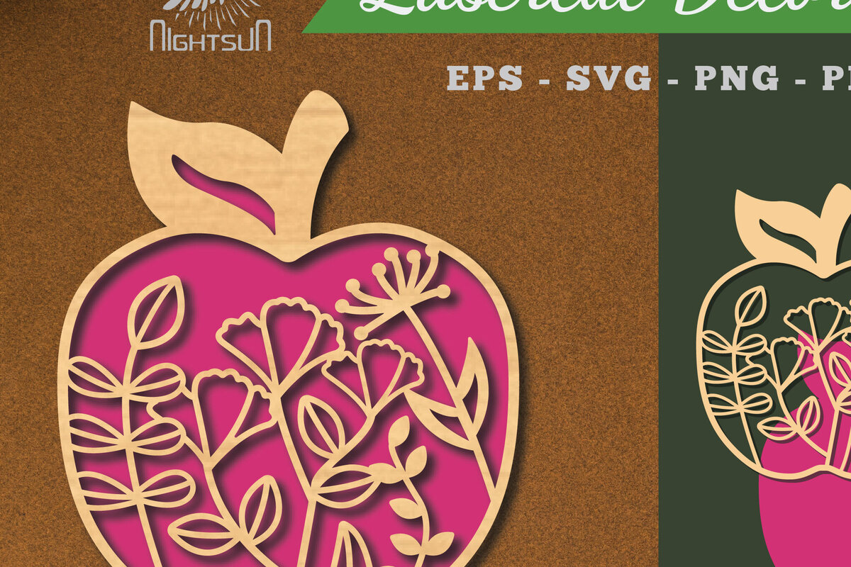 Σετ των 2 Intra απο ξύλο plywood  Χρώμα wenge 3mm-4mm πάχος - Διακόσμηση με λουλουδάτο μήλο με λέιζερ 6 Δίασταση 20x20 cm INTRAFABR-68367383