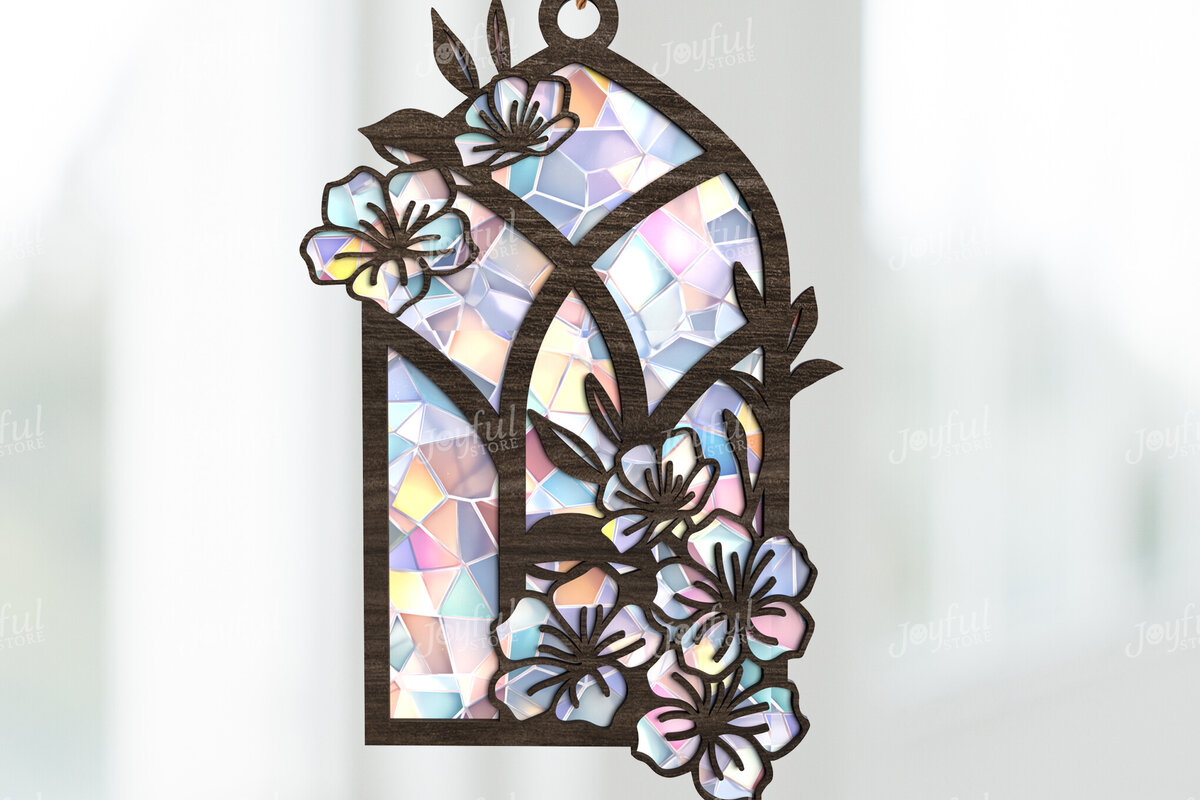 Intra απο ξύλο plywood  Χρώμα wenge 3mm-4mm πάχος - Παράθυρο Floral Arch Suncatcher Cut με λέιζερ Δίασταση 30x20 cm INTRAFABR-102191455