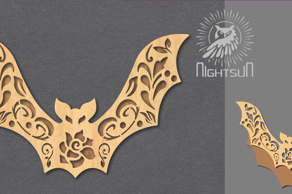 Σετ των 2 Intra απο ξύλο plywood  Χρώμα wenge 3mm-4mm πάχος - Διακόσμηση με λουλουδάτο κομμένο με λέιζερ νυχτερίδα 6 Δίασταση 20x20 cm INTRAFABR-116865252