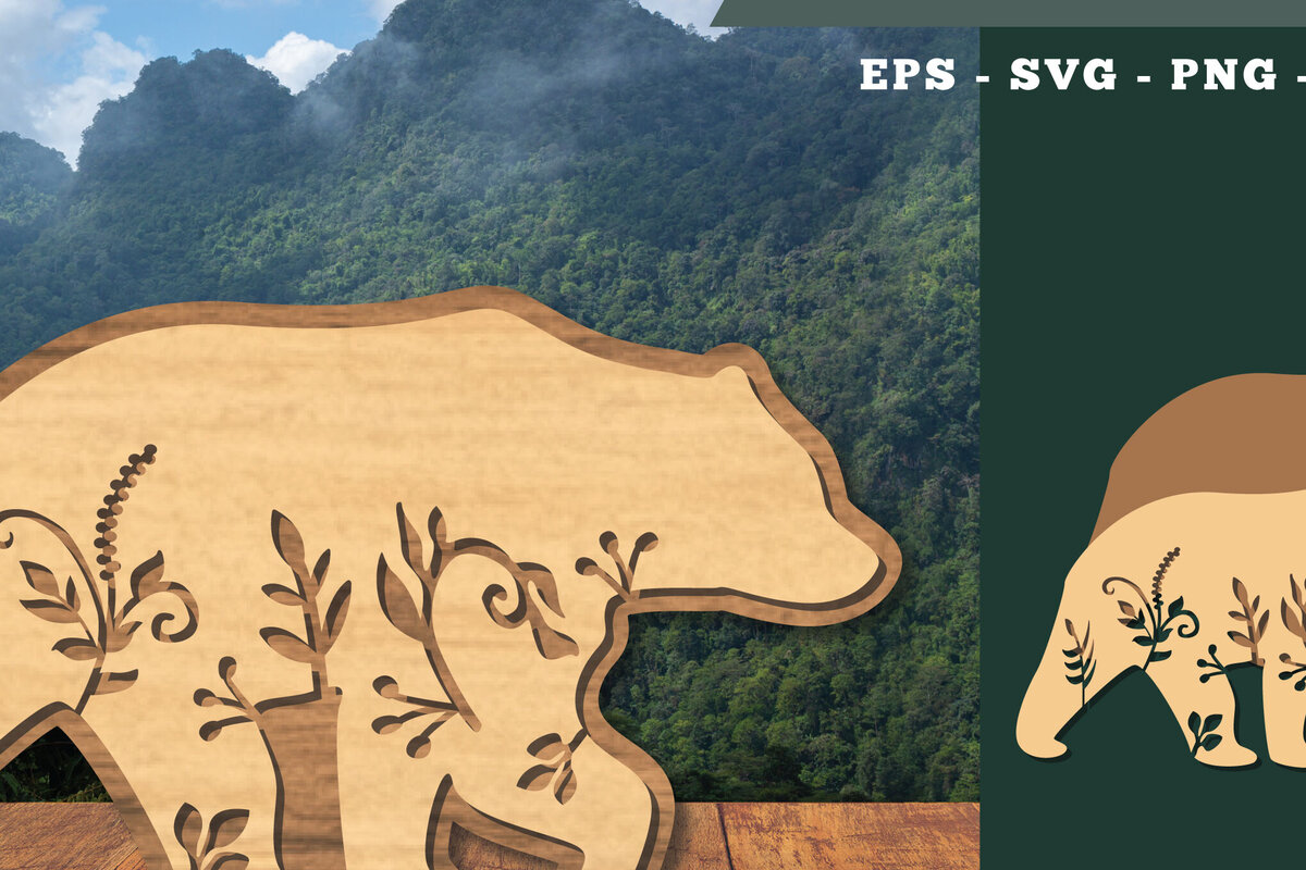 Σετ των 2 Intra απο ξύλο plywood  Χρώμα wenge 3mm-4mm πάχος - Floral Bear Decoration 2 Δίασταση 20x20 cm INTRAFABR-96140295