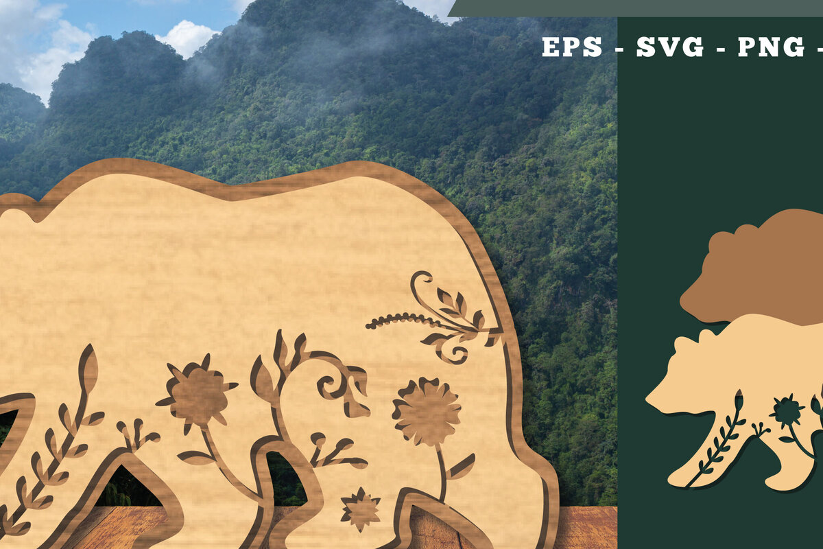 Σετ των 2 Intra απο ξύλο plywood  Χρώμα wenge 3mm-4mm πάχος - Floral Bear Decoration 3 Δίασταση 20x20 cm INTRAFABR-95647450