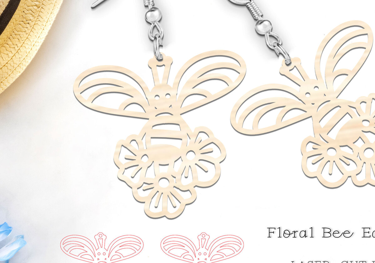 Intra απο ξύλο plywood  Χρώμα wenge 3mm-4mm πάχος - Σκουλαρίκια με λουλούδια | κοπής με λέιζερ μέλισσας Δίασταση 900x900 cm INTRAFABR-118443500