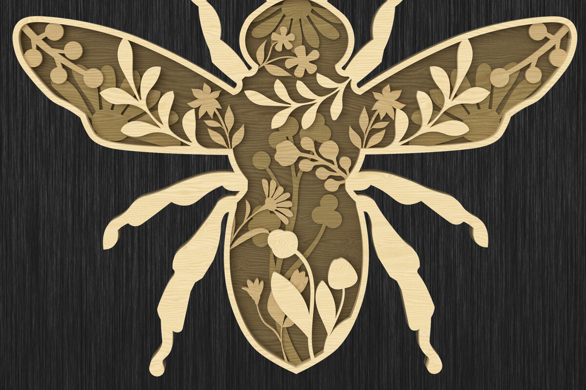 Intra απο ξύλο plywood  Χρώμα wenge 3mm-4mm πάχος - Floral Bee Layered Δίασταση 30x20 cm INTRAFABR-114760437