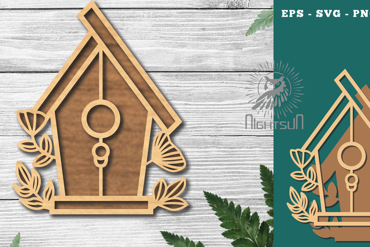Σετ των 2 Intra απο ξύλο plywood  Χρώμα wenge 3mm-4mm πάχος - Floral Birdhouse Decoration 5 Δίασταση 20x20 cm INTRAFABR-97000326